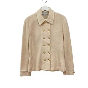 ST. JOHN COLLECTION Marie Gray Sz 10 Cream Double Breasted Boucle Blazer Jacket